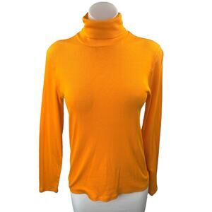 Everlane Women's Orange Rib Knit Turtleneck Long Sleeve Slim Sweater Top Size L